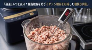 餡の練り上げ温度と焼成後肉汁流出率の生化学的相関